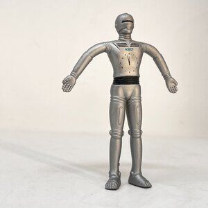Vintage 4.25" Silver ROBOT Clock Poseable Figure Bendablen Atomic Age